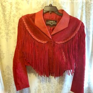 Western red fringe leather bolero jacket!